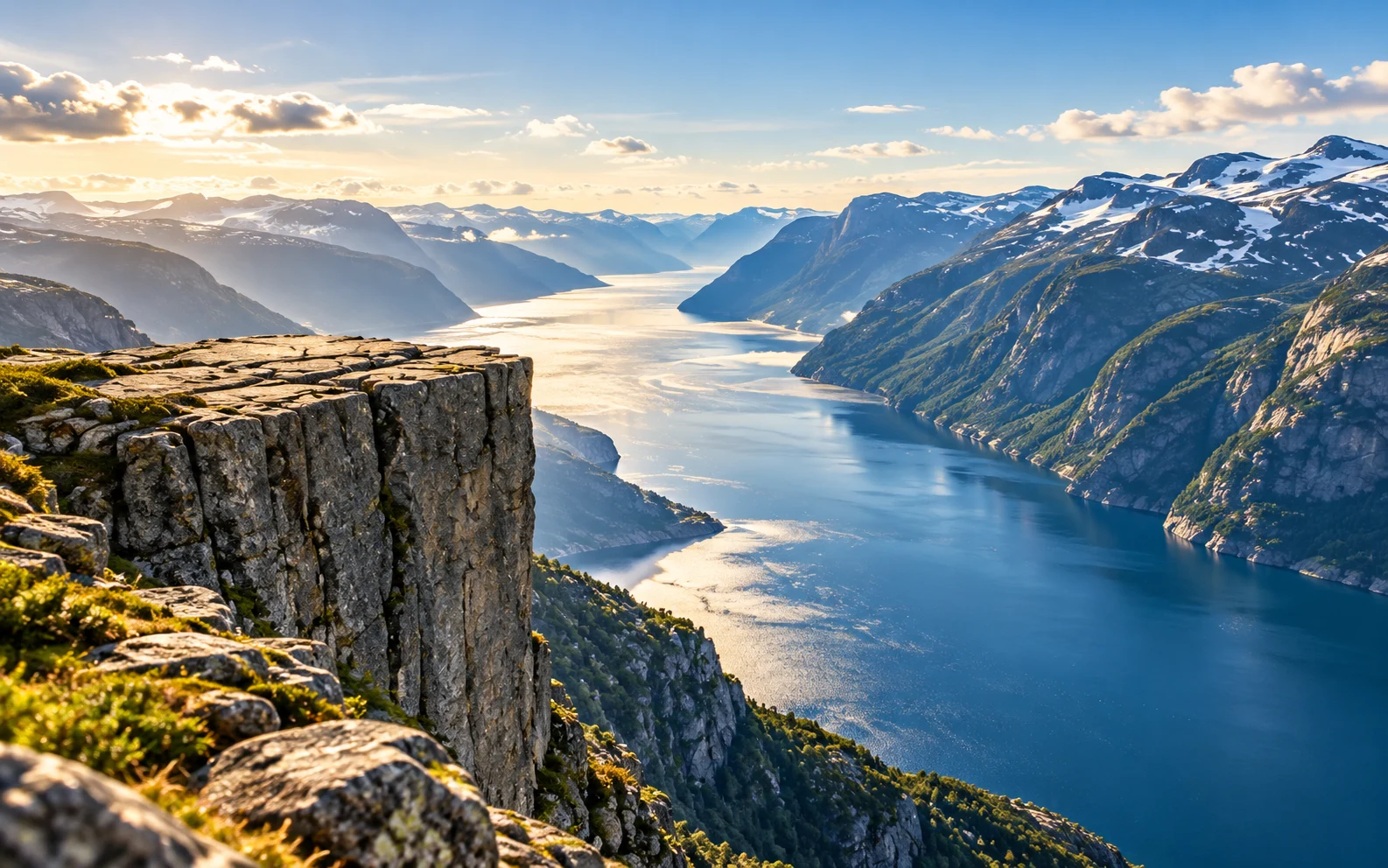 Premium panoramic Norwegian fjord landscape representing the Nordic region